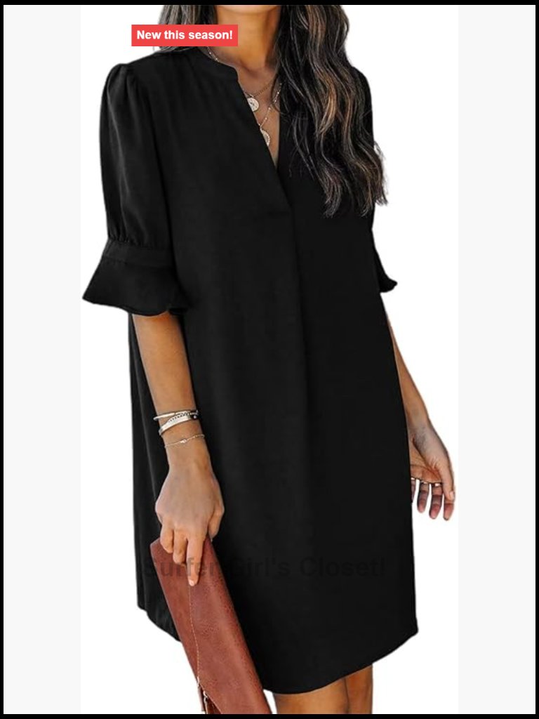 V Neck Ruffle Short Sleeve Shift Dress Casual Summer Women's Dress